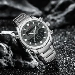 Naviforce 9259 Dual Time Stainless Steel Men's Watch- Silver - Image 2
