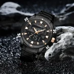 Naviforce 9259 Dual Time Stainless Steel Men's Watch- Black - Image 2