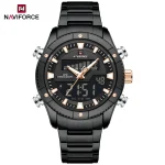 Naviforce 9259 Dual Time Stainless Steel Men's Watch- Black