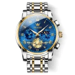 Olevs 2859 Chronograph Men's Watch- Silver Golden/Blue - Image 5