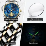 Olevs 2859 Chronograph Men's Watch- Silver Golden/Blue - Image 3