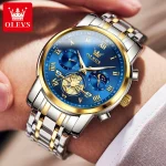 Olevs 2859 Chronograph Men's Watch- Silver Golden/Blue - Image 4