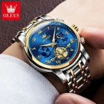 Olevs 2859 Chronograph Men's Watch- Silver Golden/Blue