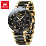 Olevs 7004 Chronograph Ceramics Chain Men's Watch- Golden/Black - Image 4