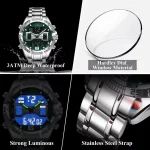 Poedagar E103 Dual Time Men's Watch- Silver/Green - Image 3