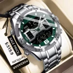 Poedagar E103 Dual Time Men's Watch- Silver/Green - Image 4
