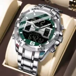 Poedagar E103 Dual Time Men's Watch- Silver/Green