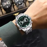 Poedagar E103 Dual Time Men's Watch- Silver/Green - Image 2