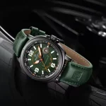 Naviforce 8078 Leather Belt Men's Watch- Green
