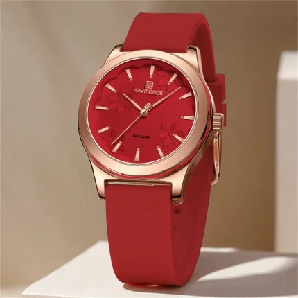 Naviforce 5051 Rubber Belt Ladies Watch- Red