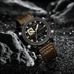 Naviforce 9236 Dual Time Leather Belt Men's Watch- Brown/Black - Image 2