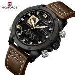Naviforce 9236 Dual Time Leather Belt Men's Watch- Brown/Black - Image 4