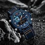 Naviforce 9236 Dual Time Leather Belt Men's Watch- Blue - Image 2