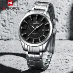 Naviforce 8032 Stainless Steel Men's Watch- Silver/Black