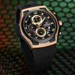 Naviforce 8051 Chronograph Rubber Belt Men's Watch- Black/Gold - Image 2