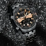 Naviforce 9234 Dual Time Men's Watch- Black/Rose Gold