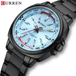 Curren 8455 Stainless Steel Men's Watch- Black/Sky Blue - Image 3
