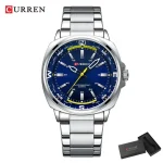 Curren 8455 Stainless Steel Men's Watch- Silver/Blue - Image 4