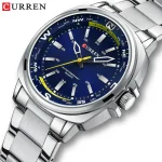Curren 8455 Stainless Steel Men's Watch- Silver/Blue - Image 3