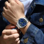 Curren 8455 Stainless Steel Men's Watch- Silver/Blue - Image 2