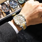 Curren 8445 Chronograph Men's Watch- Silver Golden/White - Image 2