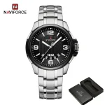 Naviforce 9215 Stainless Steel Men's Watch- Silver/Black - Image 3