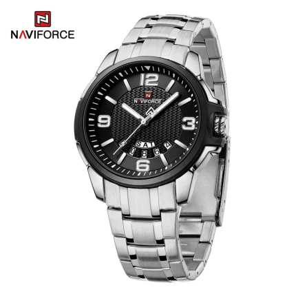 Naviforce 9215 Stainless Steel Men's Watch- Silver/Black
