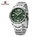 Naviforce 9215 Stainless Steel Men's Watch- Silver/Green