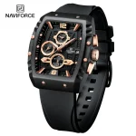 Naviforce 8025 Chronograph Rubber Belt Men's Watch- Black/Rose Gold
