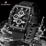 Naviforce 8025 Chronograph Rubber Belt Men's Watch- Black - Image 2