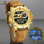Naviforce 9208 Dual Time Leather Belt Men's Watch- Golden - Image 4