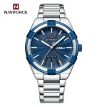Naviforce 9218 Stainless Steel Men's Watch- Silver/Blue - Image 2