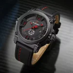 Naviforce 9099 Leather Belt Men's Watch- Black/Red