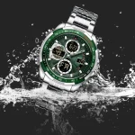 Naviforce 9197 Dual Time Stainless Steel Men's Watch- Silver/Green - Image 2