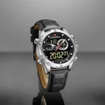 Naviforce 9208 Dual Time Leather Belt Men's Watch- Black/Silver - Image 2