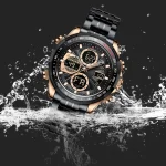 Naviforce 9197 Dual Time Stainless Steel Men's Watch- Black - Image 4