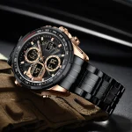 Naviforce 9197 Dual Time Stainless Steel Men's Watch- Black - Image 3