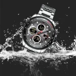 Naviforce 9197 Dual Time Stainless Steel Men's Watch- Silver/Black - Image 3