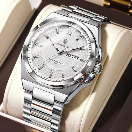 Poedagar 896 Stainless Steel Men's Watch- Silver/White