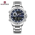 Naviforce 9262 Dual Time Stainless Steel Men's Watch- Silver/Blue