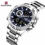 Naviforce 9262 Dual Time Stainless Steel Men's Watch- Silver/Blue - Image 2