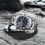 Naviforce 9262 Dual Time Stainless Steel Men's Watch- Silver/Blue - Image 3