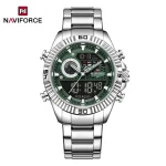 Naviforce 9262 Dual Time Stainless Steel Men's Watch- Silver/Green