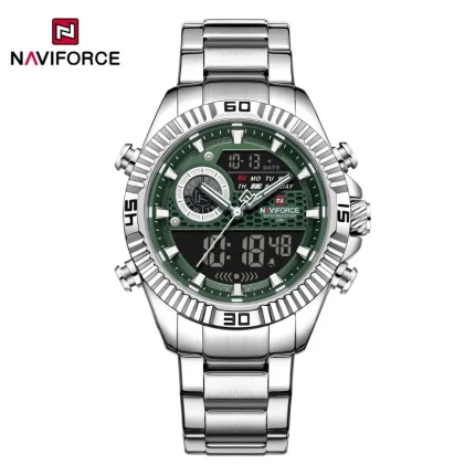 Naviforce 9262 Dual Time Stainless Steel Men's Watch- Silver/Green