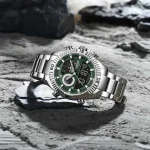 Naviforce 9262 Dual Time Stainless Steel Men's Watch- Silver/Green - Image 3