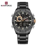 Naviforce 9262 Dual Time Stainless Steel Men's Watch- Black/Rose Gold