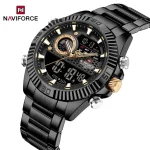 Naviforce 9262 Dual Time Stainless Steel Men's Watch- Black/Rose Gold - Image 2