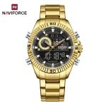 Naviforce 9262 Dual Time Stainless Steel Men's Watch- Golden/Black