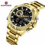Naviforce 9262 Dual Time Stainless Steel Men's Watch- Golden/Black - Image 2