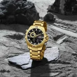 Naviforce 9262 Dual Time Stainless Steel Men's Watch- Golden/Black - Image 3